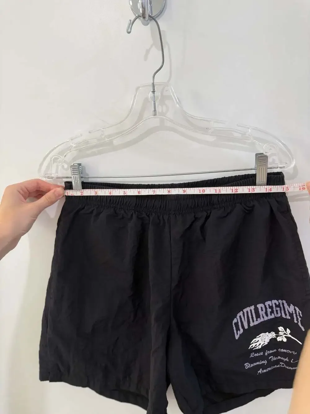 Civil Regime Men's Black Nylon Athletic Graphic Shorts with Rose Print
